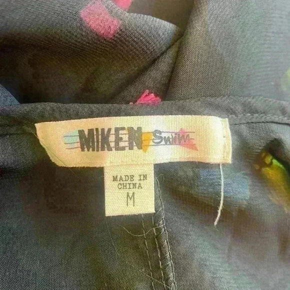 MIKEN Swim Coverup Black Tassles sz M - Picture 3 of 5